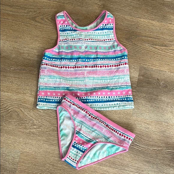 Eddie Bauer Girls 14/16 Reversible Tankini tie dye boho Swimsuit 2PC Bikini NWOT - Picture 1 of 10